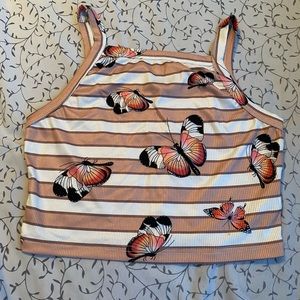 Soft butterfly print striped crop top